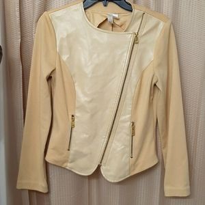 Forever 21 Asymmetrical Light Weight Jersey Knit Mixed Media Nude Moto Jacket